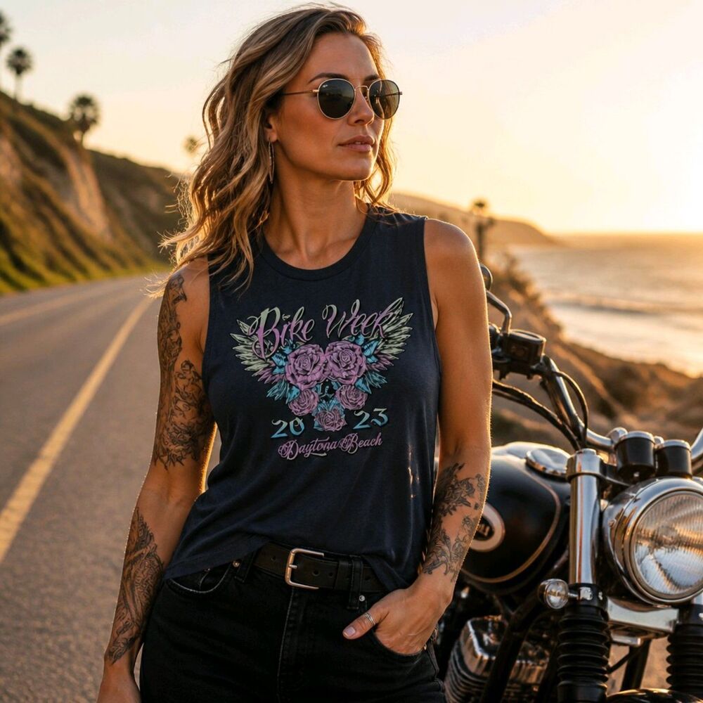 Daytona Beach Bike Week 2023 Navy Graphic Sleeveless Muscle Tank Top - Size L